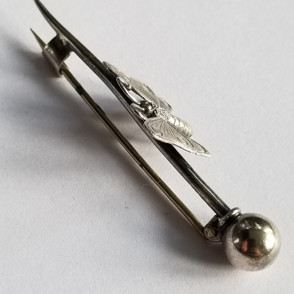 Relisted -antique Butterfly bar pin brooch Sterling Silver victorian edwardian - Picture 9 of 13